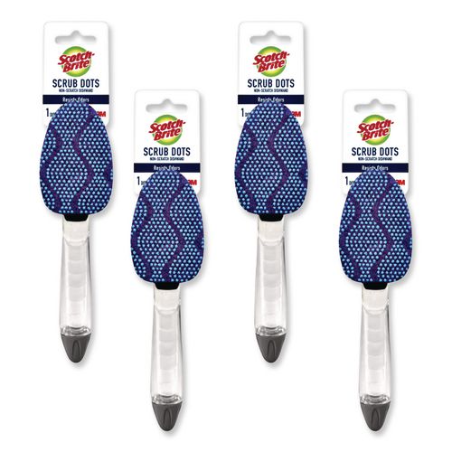 Image of Scotch-Brite® 690-4 Scrub Dots Non-Scratch Dishwand, Blue, 4/Box