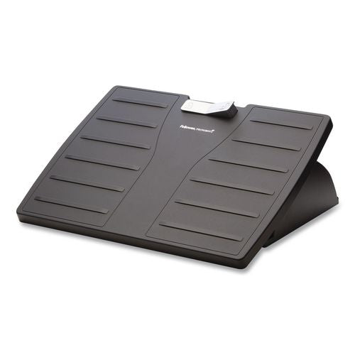 Image of FellowesÂ® Adjustable Locking Footrest with Microban, 17.5w x 13.13d x 4.13 to 5.63h, Black/Silver