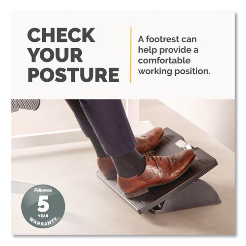 Image of FellowesÂ® Adjustable Locking Footrest with Microban, 17.5w x 13.13d x 4.13 to 5.63h, Black/Silver