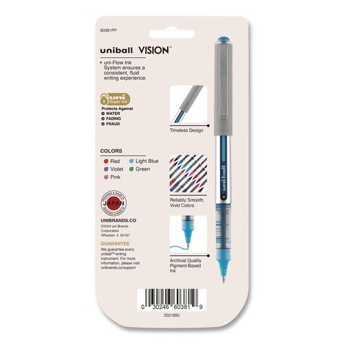 Image of uniball® 60381PP VISION Rollerball Pen, Stick, Fine 0.7 mm, Assorted Ink and Barrel Colors, 5/Pack