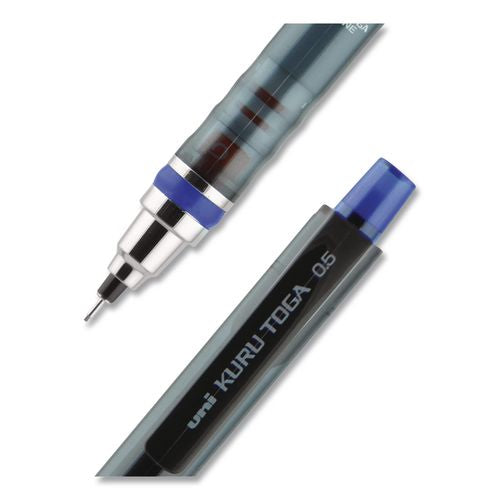 Image of uniball® 1751934 KuruToga Mechanical Pencil with Tube of Lead/Erasers, 0.5 mm, HB (#2), Black Lead, Black Barrel