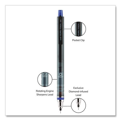 Image of uniball® 1751934 KuruToga Mechanical Pencil with Tube of Lead/Erasers, 0.5 mm, HB (#2), Black Lead, Black Barrel