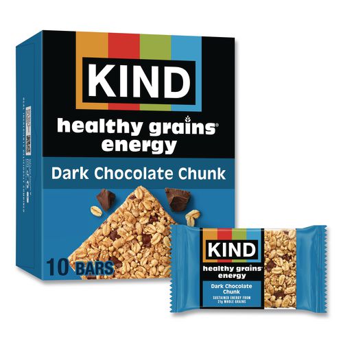 Image of KIND 67074 Healthy Grains Energy Dark Chocolate Chunk Bars, 1.4 oz Bar, 10/Box