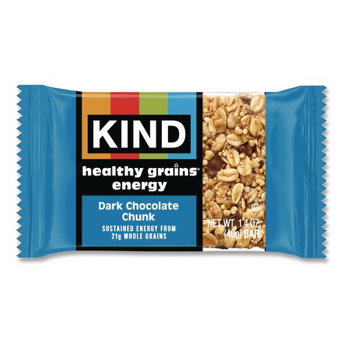 Image of KIND 67074 Healthy Grains Energy Dark Chocolate Chunk Bars, 1.4 oz Bar, 10/Box