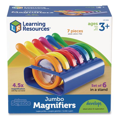 Image of Learning Resources® LER2884 Primary Science Jumbo Magnifiers with Stand, Ages 3 and Up, 4.5x, Plastic Lens, 4.5" dia, 6/Set