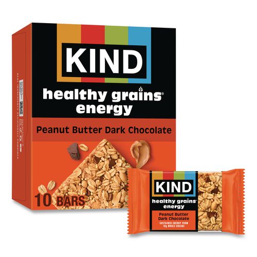 Image of KIND 67075 Healthy Grains Energy Peanut Butter Dark Chocolate Bars, 1.4 oz Bar, 10/Box