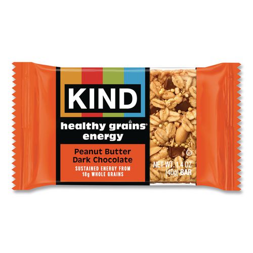 Image of KIND 67075 Healthy Grains Energy Peanut Butter Dark Chocolate Bars, 1.4 oz Bar, 10/Box