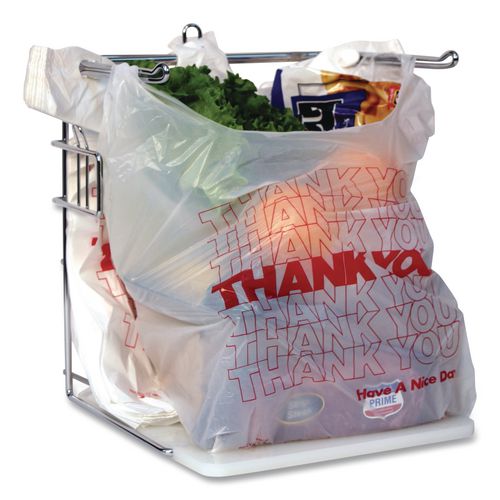 Image of AmerCareRoyal® RPTYB6 Thank You Bags, Thank You - Have a Nice Day Labeling, Cut-Out Handles, 11.5" x 6.5" x 21", White/Red, 1,000/Carton