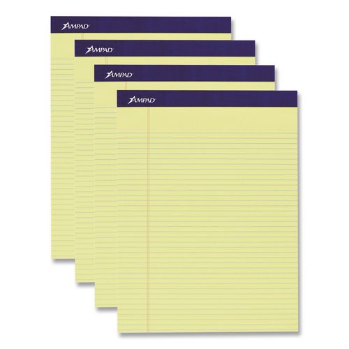 Image of Ampad® 20-215 Legal Ruled Pads, Narrow Rule, (50) Canary Yellow 8.5 x 11 Sheets, 4/Pack