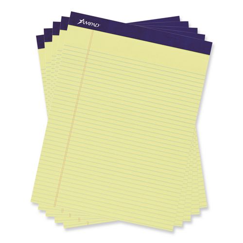 Image of Ampad® 20-215 Legal Ruled Pads, Narrow Rule, (50) Canary Yellow 8.5 x 11 Sheets, 4/Pack