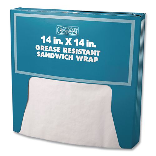 Image of Bagcraft P057014 Grease-Resistant Paper Wraps and Liners, 14 x 14, White, 1,000/Box,  4 Boxes/Carton