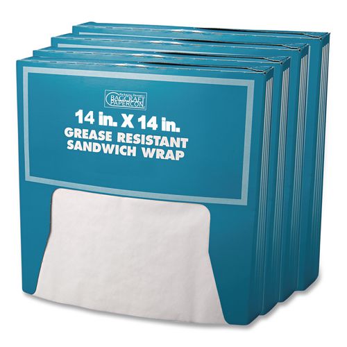 Image of Bagcraft P057014 Grease-Resistant Paper Wraps and Liners, 14 x 14, White, 1,000/Box,  4 Boxes/Carton