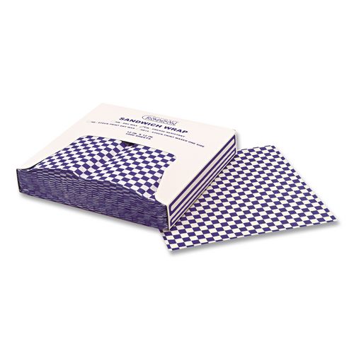 Image of Bagcraft P057850 Grease-Resistant Paper Wraps And Liners, 12 X 12, Blue Check, 1,000/box, 5 Boxes/carton