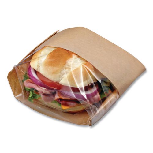 Image of Bagcraft 300094 Dubl View Sandwich Bags, 9.5" x 5.75" x 2.75", Natural Brown/Clear, 500/Carton