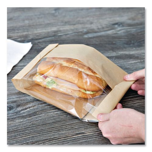 Image of Bagcraft 300094 Dubl View Sandwich Bags, 9.5" x 5.75" x 2.75", Natural Brown/Clear, 500/Carton