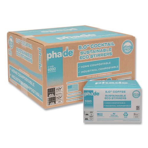 Image of phade 511181 Marine Biodegradable Stir Straws, 5", PHA, Ocean Blue, 1,000/BX, 6 Boxes/Carton