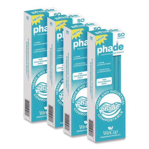 Image of phade 511180 Marine Biodegradable Straws, 8.5", Pha, Ocean Blue, Wrapped, 300/box, 4 Boxes/carton