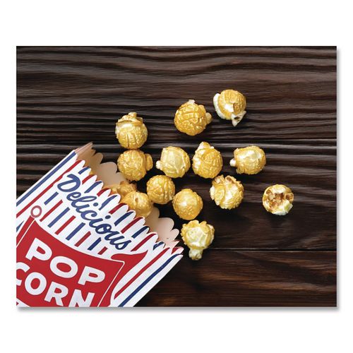 Image of Bagcraft 300471 Pinch-Bottom Paper Popcorn Bag, Delicious Popcorn: Circus Clown Icon Labeling, 4" x 1.5" x 8", Red/White/Blue, 1,000/Carton
