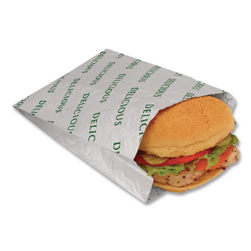 Image of Bagcraft 300519 Foil/Paper/Honeycomb Insulated Bag, Delicious Labeling, 8" x 2" x 6", White, 1,000/Carton