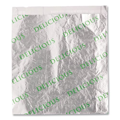 Image of Bagcraft 300519 Foil/Paper/Honeycomb Insulated Bag, Delicious Labeling, 8" x 2" x 6", White, 1,000/Carton