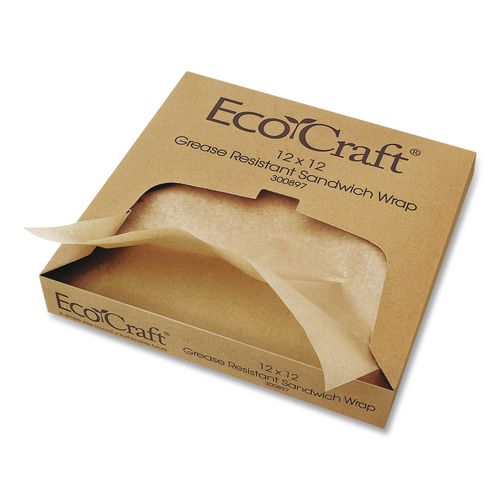 Image of Bagcraft 300899 EcoCraft Grease-Resistant Paper Wraps and Liners, 14 x 14, Natural, 1,000/Box, 4 Boxes/Carton
