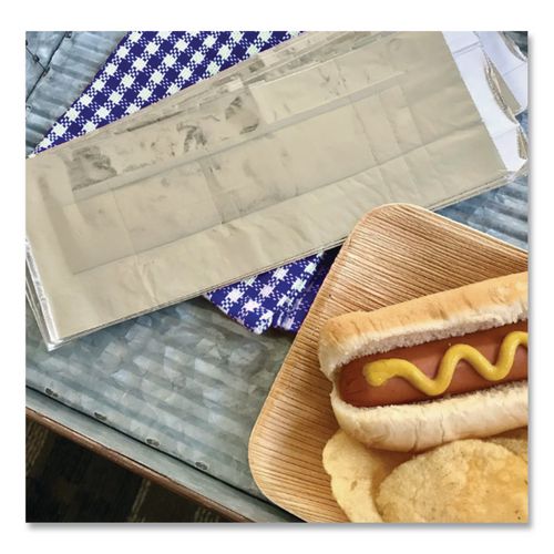 Image of Bagcraft 300456 Foil Single-Serve Bags, Unlabeled Hot Dog, 3.5" x 1.5" x 8.5", Silver, 1,000/Carton