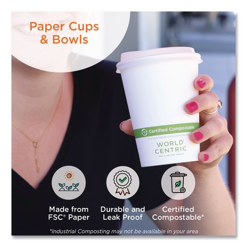 Image of World Centric® BOPA24 Paper Bowls, 24 oz, 4.4" Diameter x 4.4" h, White, 500/Carton