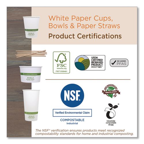 Image of World Centric® CU-PA-8D Double Wall Paper Hot Cups, 8 oz, White, 1,000/Carton