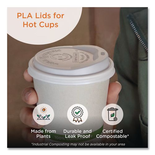 Image of World Centric® CULCS12 PLA Lids for Hot Cups, Fits 10 oz to 20 oz Hot Cups, Plastic, White, 1,000/Carton