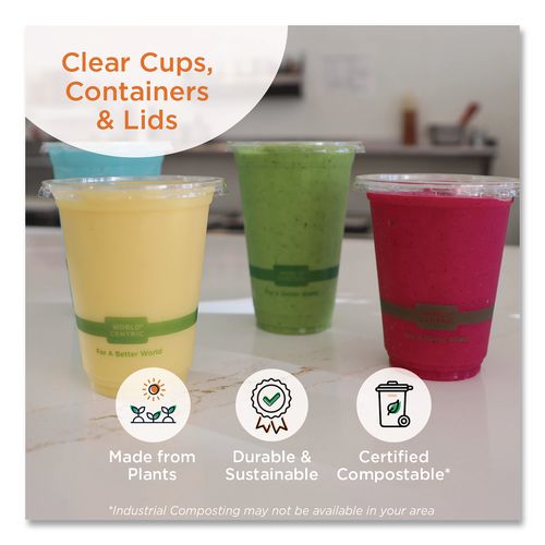 Image of World Centric® BOLCS24 PLA Lids for Fiber Bowls, 7.5" Diameter x 1" h, Clear, Plastic, 300/Carton