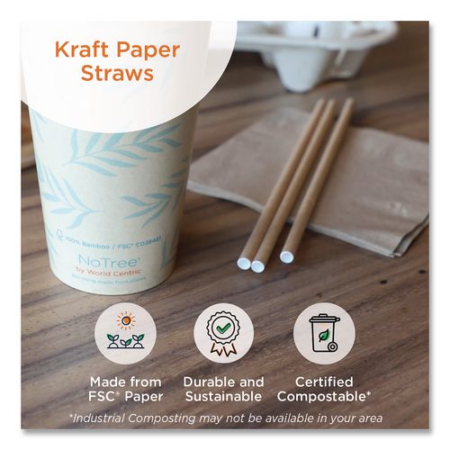 Image of World Centric® STPA8WK Sustainable Kraft Paper Straws, Wrapped, 8", Natural, 6,000/carton