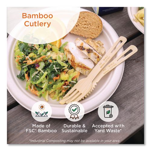 Image of World Centric® AS-BB-TN Bamboo Cutlery, Fork/Knife/Napkin/Spoon, Paper, Natural, 250/Carton