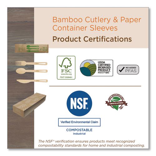 Image of World Centric® AS-BB-TN Bamboo Cutlery, Fork/Knife/Napkin/Spoon, Paper, Natural, 250/Carton