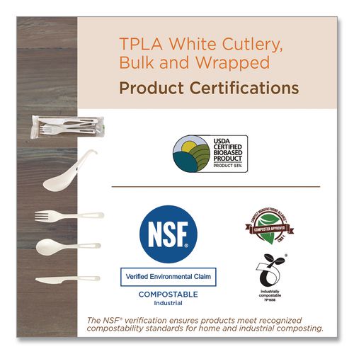 Image of World Centric® AS-PS-FKN TPLA Wrapped Cutlery, Fork/Knife/Napkin, Plastic, Light Beige, 500/Carton