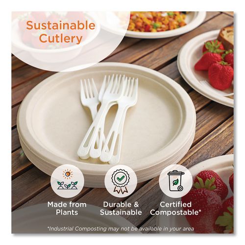 Image of World Centric® ASPSTN TPLA Wrapped Cutlery, Fork/Knife/Napkin/Spoon, Plastic, Light Beige, 250/Carton