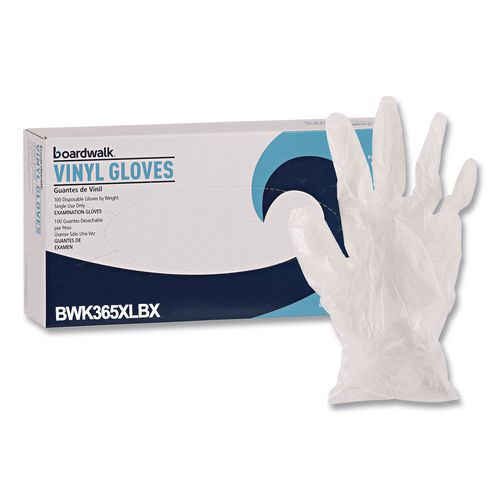 Image of Boardwalk® BWK365XLBX General Purpose Vinyl Gloves, Powder-Free, X-Large, 2.6 mil Thick, 9.5" Long, Clear, 100/Box
