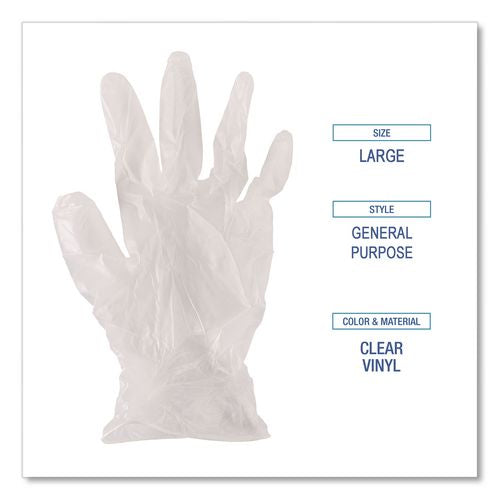 Image of Boardwalk® BWK365XLCT General Purpose Vinyl Gloves, Powder-Free, X-Large, 2.6 mil Thick, 9.5" Long, Clear, 100/Box, 10 Boxes/Carton