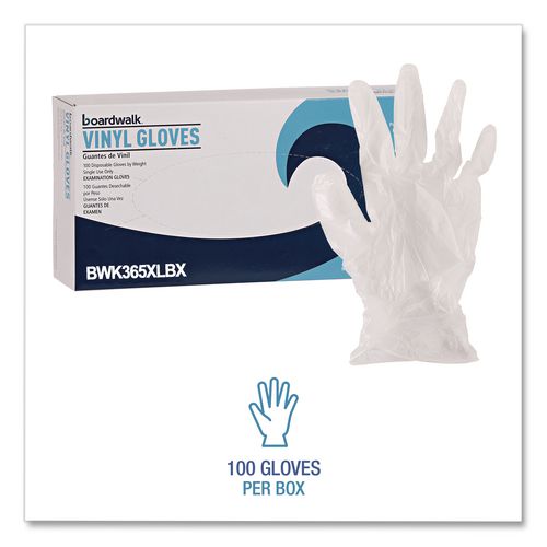 Image of Boardwalk® BWK365XLCT General Purpose Vinyl Gloves, Powder-Free, X-Large, 2.6 mil Thick, 9.5" Long, Clear, 100/Box, 10 Boxes/Carton