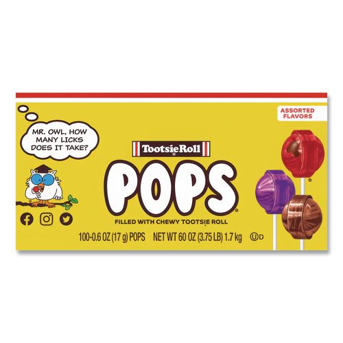 Image of Tootsie Roll® TOO508 Tootsie Pops, Assorted Original Flavors, 0.6 oz Lollipops, 100/Box