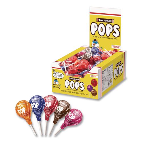 Image of Tootsie Roll® TOO508 Tootsie Pops, Assorted Original Flavors, 0.6 oz Lollipops, 100/Box