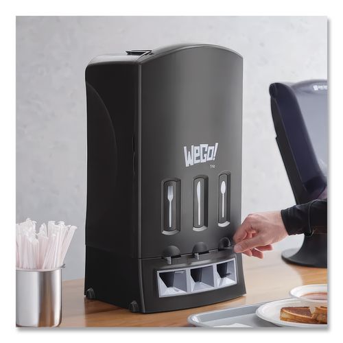 Image of WeGo Trio Utensil Dispenser, Holds 100 Forks/100 Knives/100 Spoons, 13.39 x 15.75 x 23.62, Black
