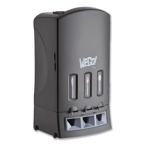 Image of WeGo Trio Utensil Dispenser, Holds 100 Forks/100 Knives/100 Spoons, 13.39 x 15.75 x 23.62, Black