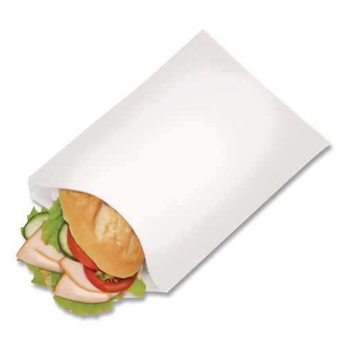 Image of Bagcraft P450019 Grease-Resistant Single-Serve Bags, 6" x 0.75" x 7.25", White, 2,000 Bags/Carton