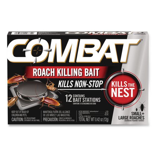 Image of Combat® 23400 05701 Roach Bait Insecticide, for Small and Large Roaches, 0.42 oz, 12 Bait Stations