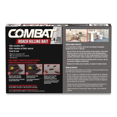 Image of Combat® 23400 05701 Roach Bait Insecticide, for Small and Large Roaches, 0.42 oz, 12 Bait Stations