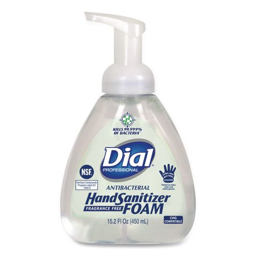 Image of Dial® Professional 1700006040 Antibacterial Foam Hand Sanitizer, 15.2 Oz Pump Bottle, Fragrance-Free, 4/carton