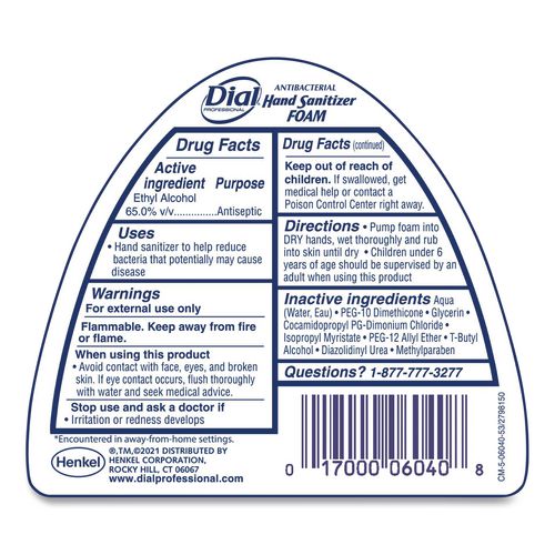 Image of Dial® Professional 1700006040 Antibacterial Foam Hand Sanitizer, 15.2 Oz Pump Bottle, Fragrance-Free, 4/carton