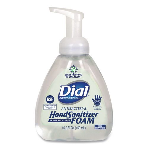 Image of Dial® Professional 06040 Antibacterial Foam Hand Sanitizer, 15.2 Oz Pump Bottle, Fragrance-Free