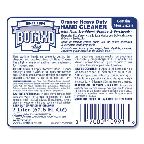 Image of Boraxo® DIA 10992 Orange Heavy Duty Hand Cleaner Refill, Citrus Scent, 2 L, 4/Carton