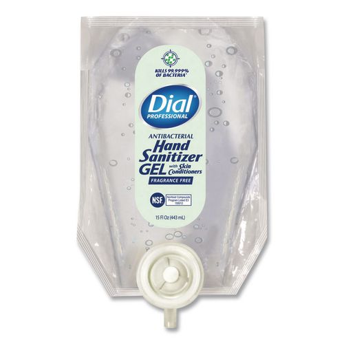 Image of Dial® Professional 17000122588 Antibacterial Gel Hand Sanitizer Refill for Versa Dispenser, Fragrance-Free, 15 oz, 6/Carton